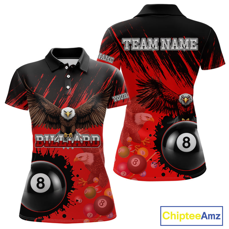 Personalized Eagle 8 Ball Pool Billiard Shirt For Women, Billiard Jerseys Team Polo & 1/4 Zip|Red TDM3826