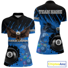 Load image into Gallery viewer, Personalized Eagle 8 Ball Pool Billiard Shirt For Women, Billiard Jerseys Team Polo &amp; 1/4 Zip|Blue TDM3827