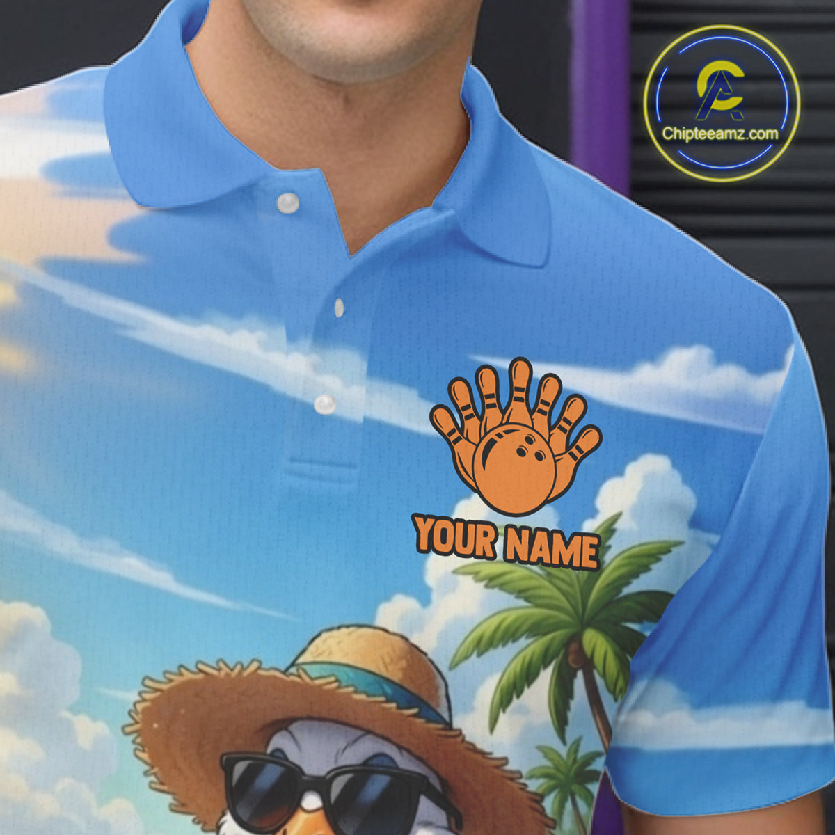 Funny Duck Bowling Jersey For Men Custom Tropical Beach Bowling Shirt Team Polo & Quarter Zip TDM6459