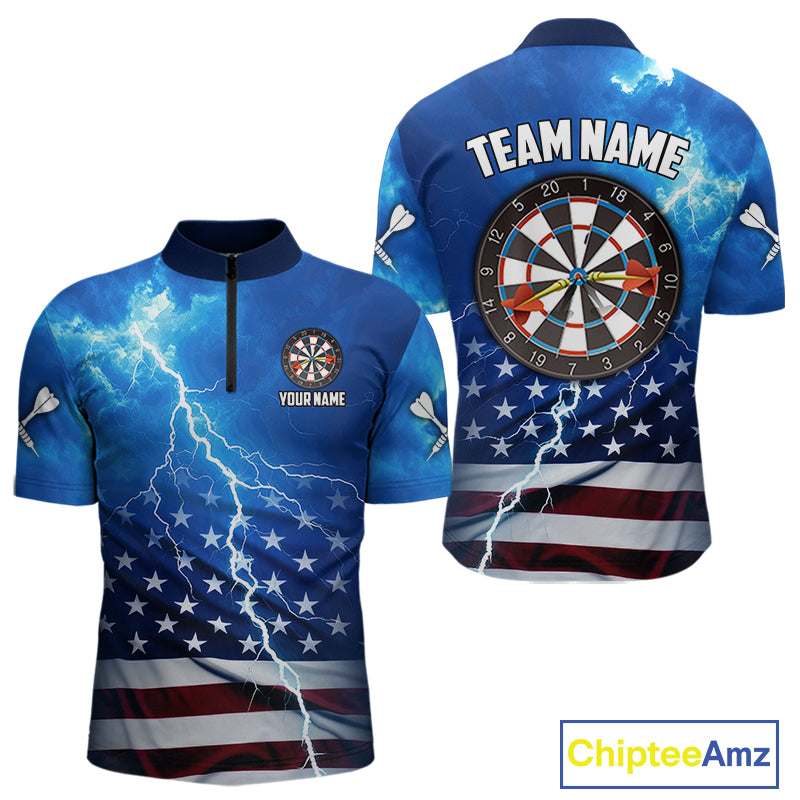 Blue Lightning US Flag Dart Shirt For Men Custom Dart Jersey Pocket Option TDM4114