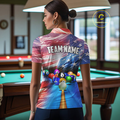 Personalized Glowing Patriotic American Flag 8 Ball Billiard Shirt For Women – Custom Pool Jersey TDM4117
