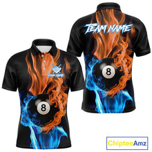 Load image into Gallery viewer, Blue And Orange Flaming Smoke 8 Ball Men's Billiard Shirt, Pool Team Shirts Custom Billiard Jersey TDM5142
