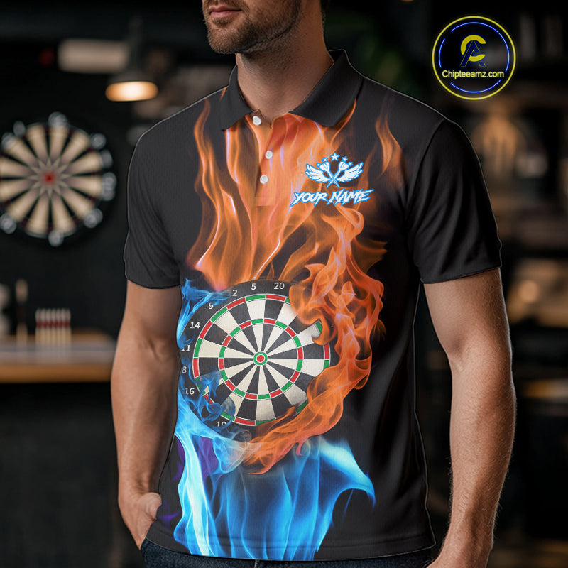 Blue And Orange Flaming Smoke Darts Shirt For Men Custom Darts Jersey Team Polo & Quarter Zip TDM5144