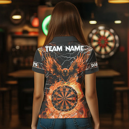 Orange Dart Board Fire Flame Custom Eagle Dart Shirts For Women, Thunder Lightning Dart Team Jerseys TDM3373