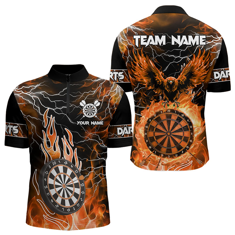 Orange Dart Board Fire Flame Custom Eagle Dart Shirts For Men, Thunder Lightning Dart Team Jerseys TDM3373