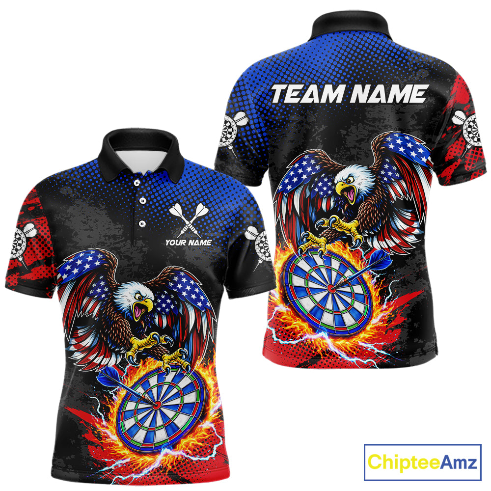 Patriotic American Flag Eagle Flame Darts Shirt For Men Custom Darts Jersey Team Polo & 1/4 Zip TDM6012