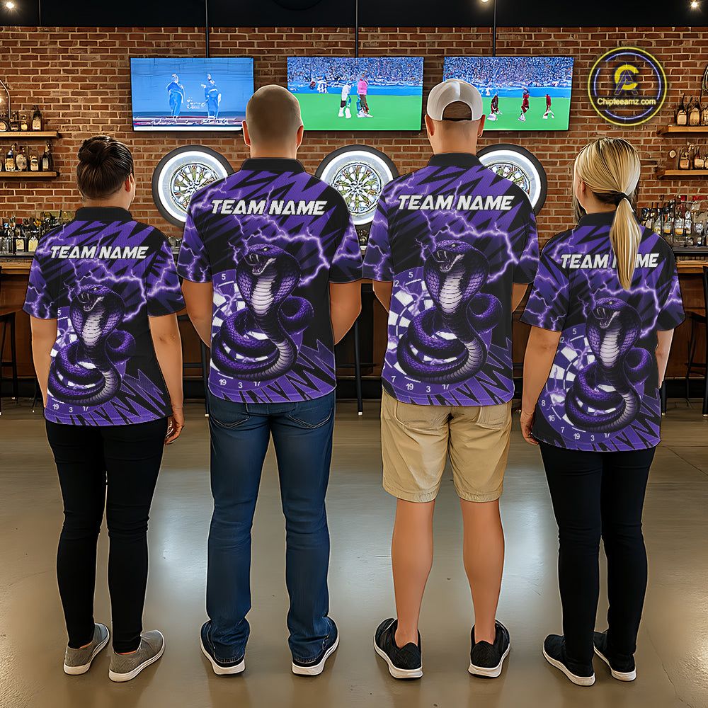 Custom Purple Dartboard Cobra Snake Lightning Darts Shirt For Men, Dart Team Jersey Polo & 1/4 Zip TDM6016