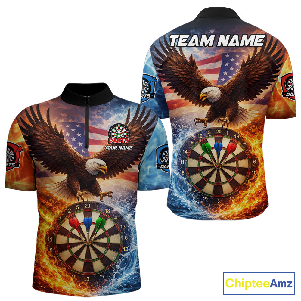 American Flag Eagle Water Fire Darts Shirt For Men Custom Darts Jersey Team Polo & 1/4 Zip TDM6018