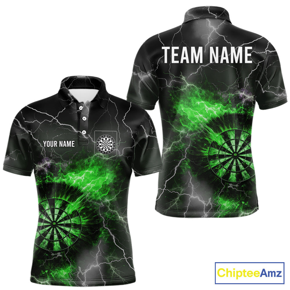 Custom Lightning Flame Green Dart Shirt For Men, Darts Jersey Pocket Option TDM6021