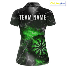 Load image into Gallery viewer, Custom Lightning Flame Green Dart Shirt For Women, Darts Jersey Pocket Option TDM6021