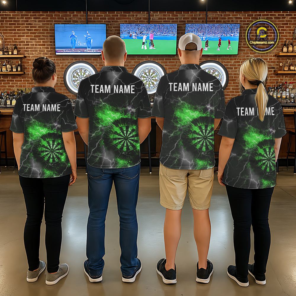 Custom Lightning Flame Green Dart Shirt For Men, Darts Jersey Pocket Option TDM6021