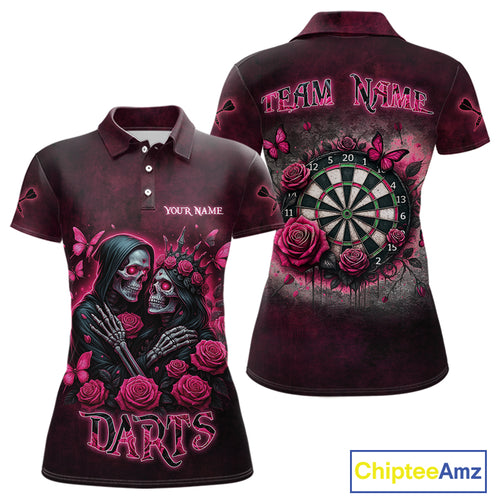 Personalized Skeleton And Roses Gothic Romance Dart Shirts For Women, Dart Jersey Outfit, Dart Gifts TDM3834