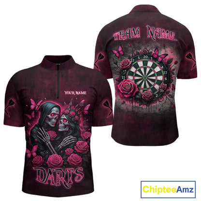 Personalized Skeleton And Roses Gothic Romance Dart Shirts For Men, Dart Jersey Outfit, Dart Gifts TDM3834