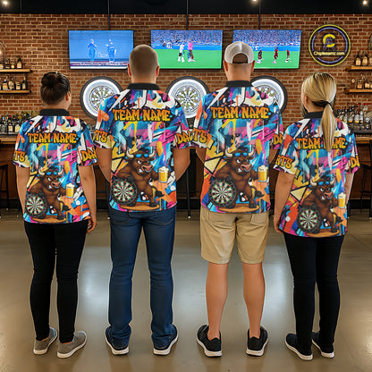 Funny Bull Colorful Graffiti Darts Shirt For Women Custom Darts Team Jersey Polo & 1/4 Zip TDM6465