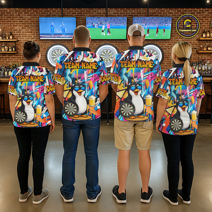 Funny Penguin Colorful Graffiti Darts Shirt For Women Custom Darts Team Jersey Polo & 1/4 Zip TDM6466