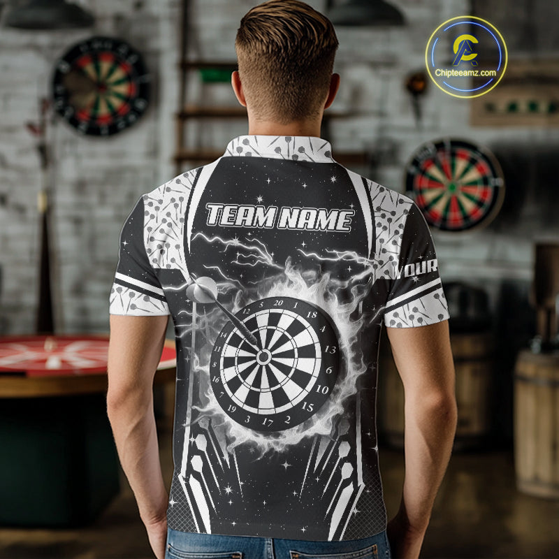 Personalized Thunder Lightning Dart Jersey For Men, Black White Darts Team Shirt Polo & 1/4 Zip TDM4123