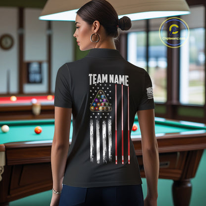 Funny Flame 8 Ball Billiard Shirts For Women Custom Patriotic American Flag Pool Team Jerseys TDM4131