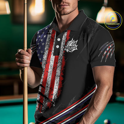 Personalized American Flag Billiard Shirt For Men Custom Grunge Vintage Patriotic Pool Team Jersey TDM4499
