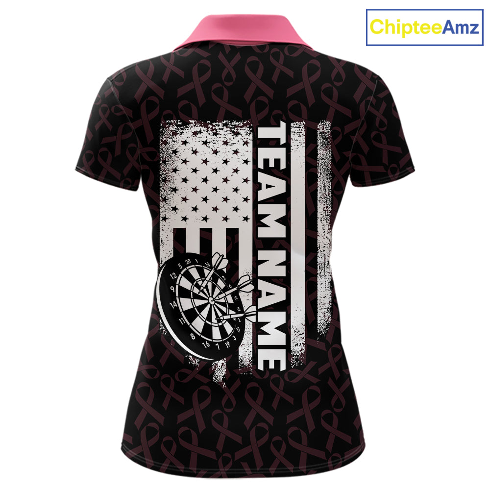 Custom Pink Ribbons American Flag Darts Polo Shirt for Women Designed for Personalized Darts Team Jerseys with Premium Athletic Performance and Inspirational Awareness Graphics