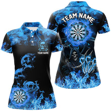 Load image into Gallery viewer, Fire Flame Darts Board Custom Skull Dart Shirts For Women, Grim Reaper  Dart Jerseys | Blue TDM2903