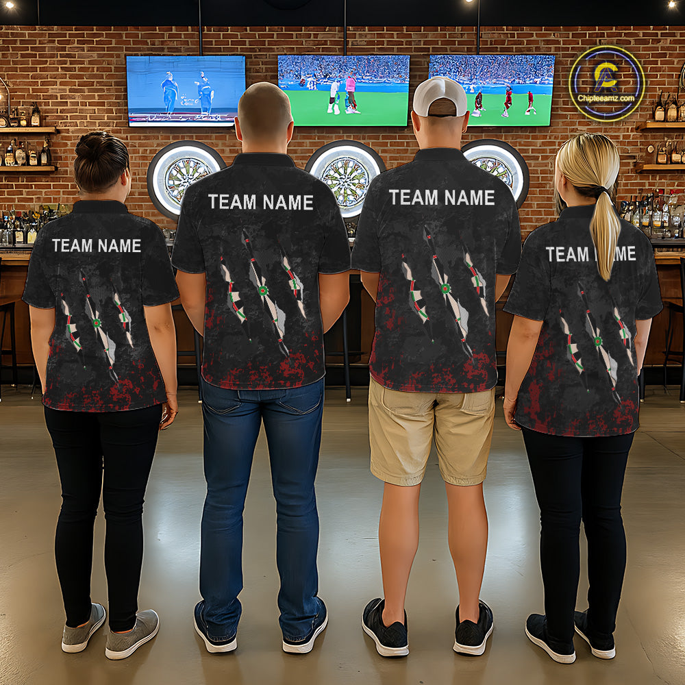 Custom Red Black Grunge Dart Shirts With Pocket Option For Men, Darts Jersey TDM5371