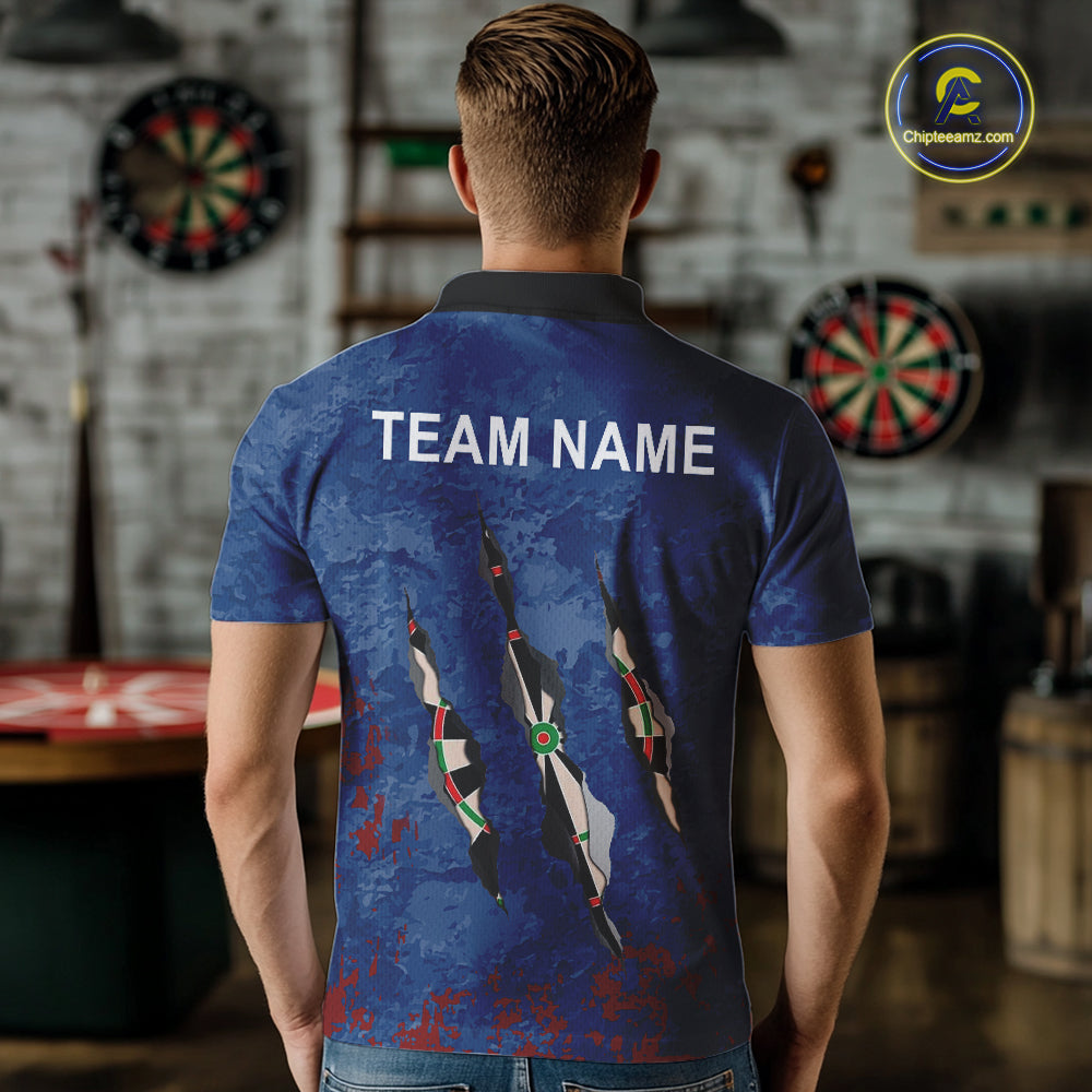 Custom Blue Red Grunge Dart Shirts With Pocket Option For Men, Darts Jersey TDM5372