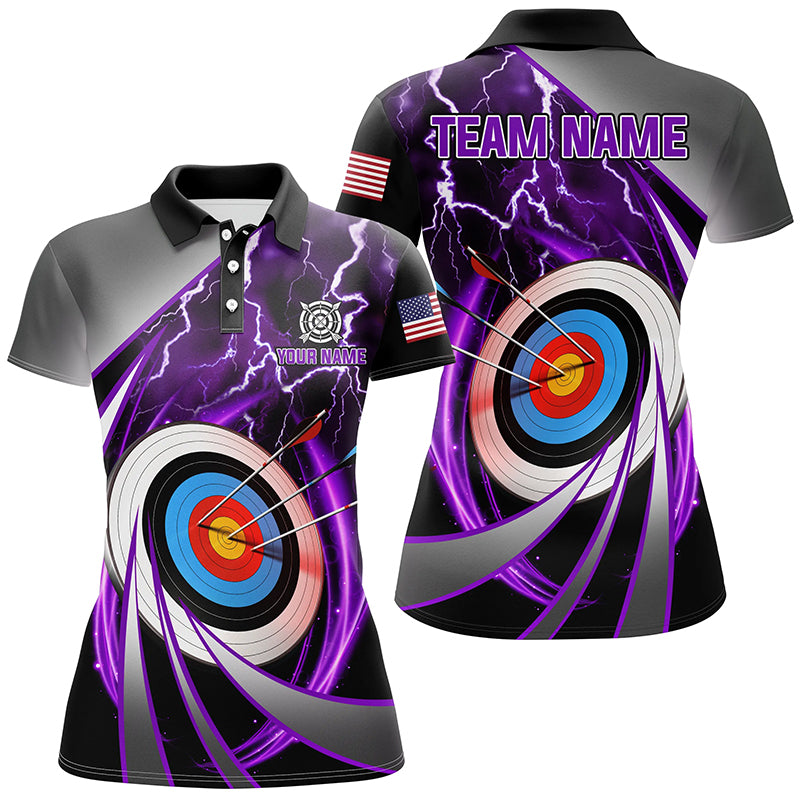 Purple Archery 3d Target Thunder Lightning Personalized Women Polo Shirts, Team League Archery Shirts TDM1052