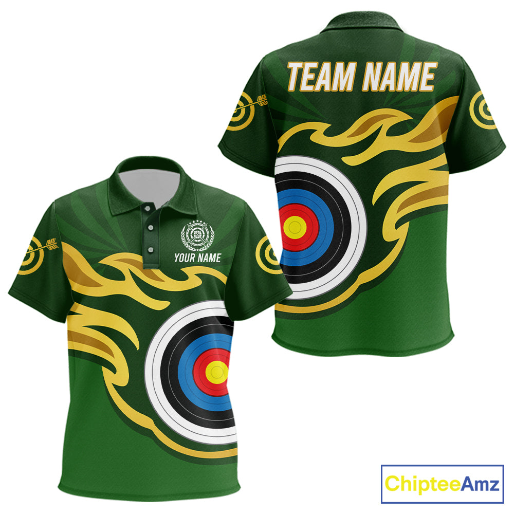 Personalized Green Archery Flame Polo Shirt For Kid Custom Golden Archery Team Jersey TDM5871