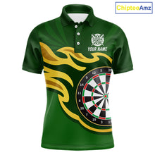 Load image into Gallery viewer, Personalized Green Dartboard Flame Gold Darts Shirt For Men, Darts Jersey Team Polo &amp; 1/4 Zip TDM5872