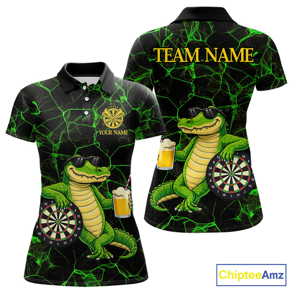 Black And Green Funny Alligator Darts Shirt For Women Custom Lightning Darts Team Jersey Outfit TDM5873