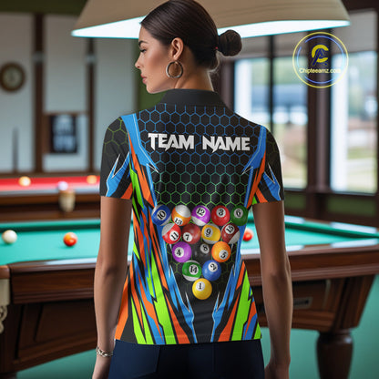 Colorful 3D Billiard Jersey For Women Custom Funny Pool Balls Billiard Team Shirt Polo & 1/4 Zip TDM4933