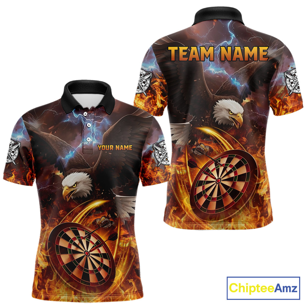 Personalized Fire Flame Eagle Darts Polo & 1/4 Zip Custom Darts Shirt For Men, Darts Team Jersey TDM5377