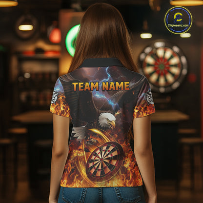 Personalized Fire Flame Eagle Darts Polo & 1/4 Zip Custom Darts Shirt For Women, Darts Team Jersey TDM5377
