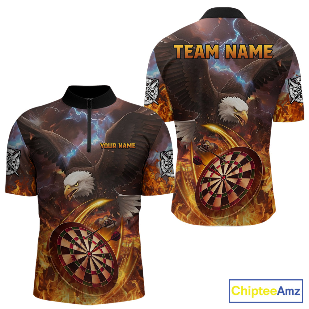 Personalized Fire Flame Eagle Darts Polo & 1/4 Zip Custom Darts Shirt For Men, Darts Team Jersey TDM5377