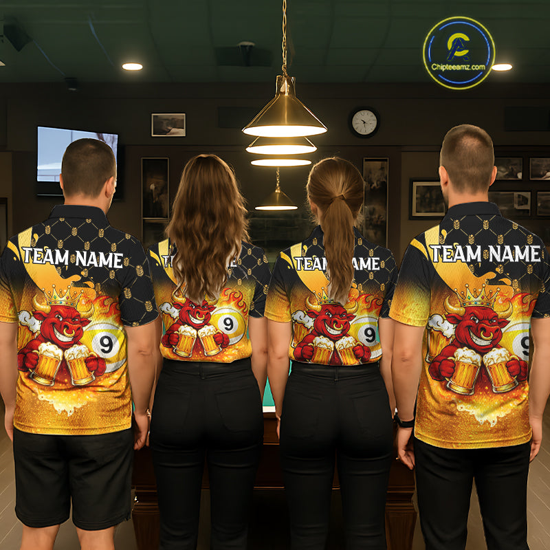 Funny Bull And Beer 8 Ball 9 Ball Billiard Shirt For Women Custom Billiard Team Jersey Polo, 1/4 Zip TDM5646