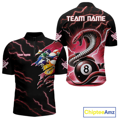 Red 8 Ball Lightning Thunder Cobra Snake Billiard Shirt For Men Custom Pool Team Jersey TDM5874