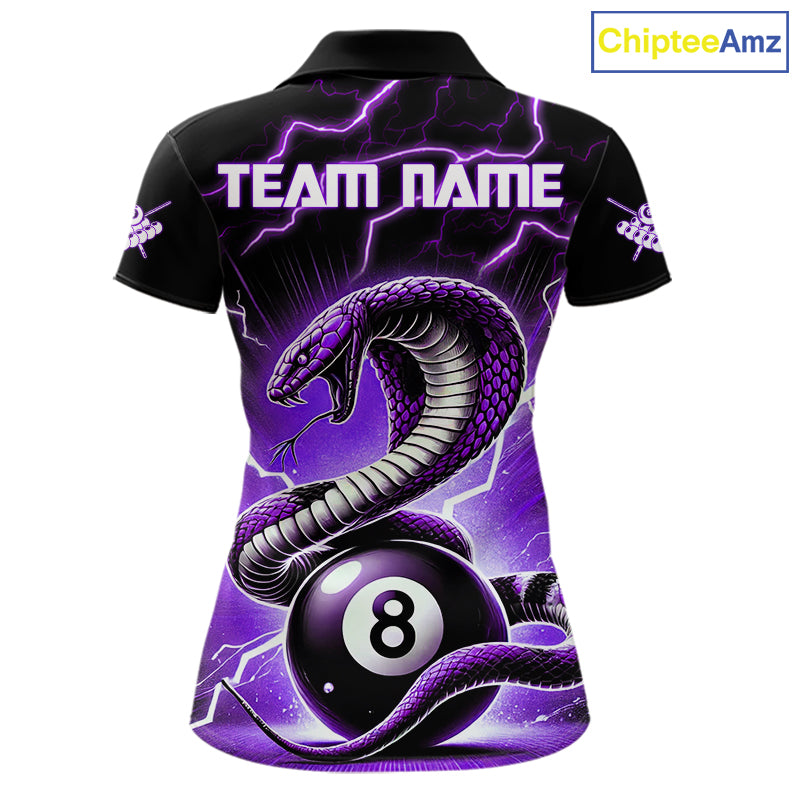 Purple 8 Ball Lightning Thunder Cobra Snake Billiard Shirt For Women Custom Pool Team Jersey TDM5875