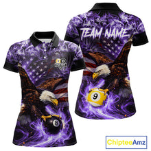 Load image into Gallery viewer, Purple Flaming Eagle 8 &amp; 9 Ball Billiard Shirt For Women Custom US Flag Pool Jersey Polo, 1/4 Zip TDM6249