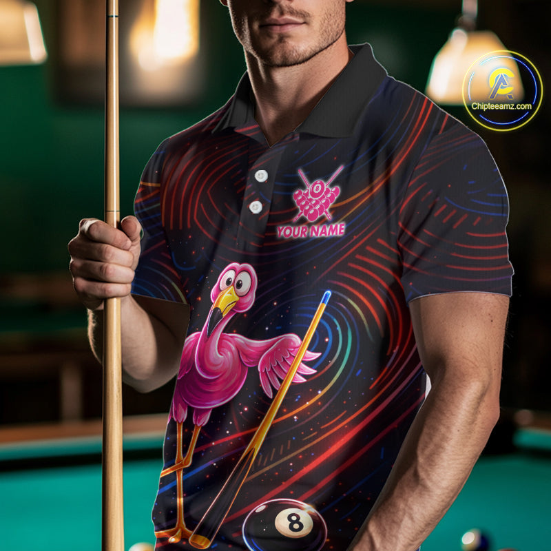 Funny Neon Flamingo 8 Ball Pool Billiard Shirt For Men Custom Billiard Team Jersey Polo & 1/4 Zip TDM6256