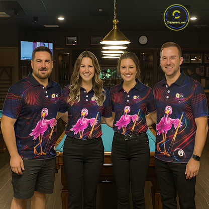 Funny Neon Flamingo 8 Ball & 9 Ball Billiard Shirt For Men Custom Pool Team Jersey Polo & 1/4 Zip TDM6257