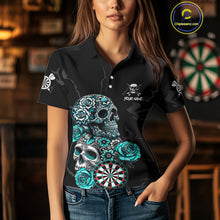 Load image into Gallery viewer, Personalized Funny Turquoise Skull Roses Darts Shirt For Women Custom Darts Team Jersey, Dart Outfit TDM4143