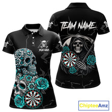 Load image into Gallery viewer, Personalized Funny Turquoise Skull Roses Darts Shirt For Women Custom Darts Team Jersey, Dart Outfit TDM4143
