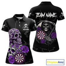 Load image into Gallery viewer, Personalized Funny Purple Skull Roses Darts Shirt For Women Custom Darts Team Jersey, Darts Outfit TDM4144
