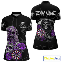Load image into Gallery viewer, Personalized Funny Purple Skull Roses Darts Shirt For Women Custom Darts Team Jersey, Darts Outfit TDM4144