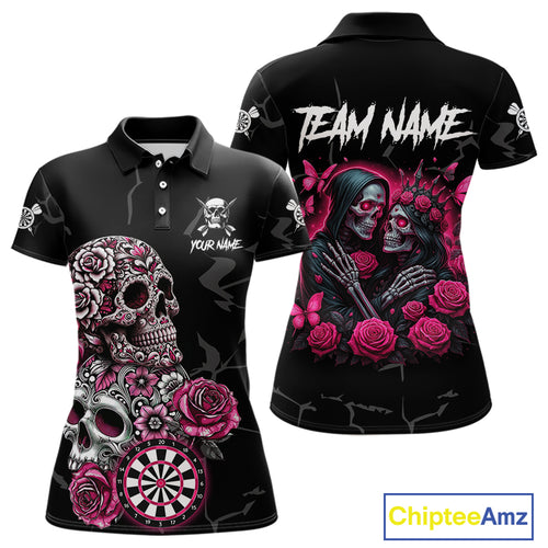 Personalized Pink Skull Roses Gothic Romance Darts Shirt For Women, Dart Jersey Outfit, Dart Gifts TDM4145