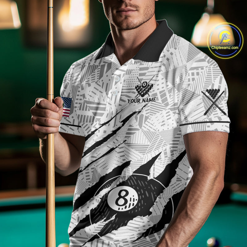 Personalized Funny Scratch 8 Ball Pool Billiard Polo, 1/4 Zip For Men Custom Team Billiard Jersey TDM4147