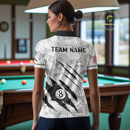 Personalized Funny Scratch 8 Ball Pool Billiard Polo, 1/4 Zip For Women Custom Team Billiard Jersey TDM4147