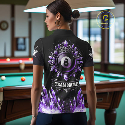 Personalized Purple Icy 8 Ball Pool Crown Billiard Shirt For Women, Funny Billiard Team Jerseys TDM4304