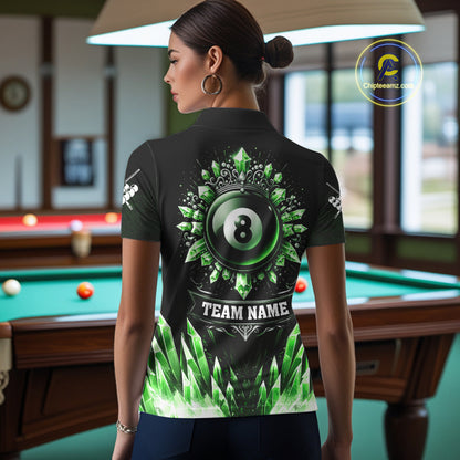 Personalized Green Icy 8 Ball Pool Crown Billiard Shirt For Women, Billiard Jersey Polo & 1/4 Zip TDM4305