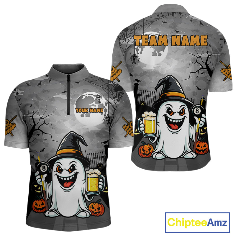 Funny Ghostly Beer Halloween Billiard Shirt For Men Custom Halloween Gifts For Pool Player TDM4947
